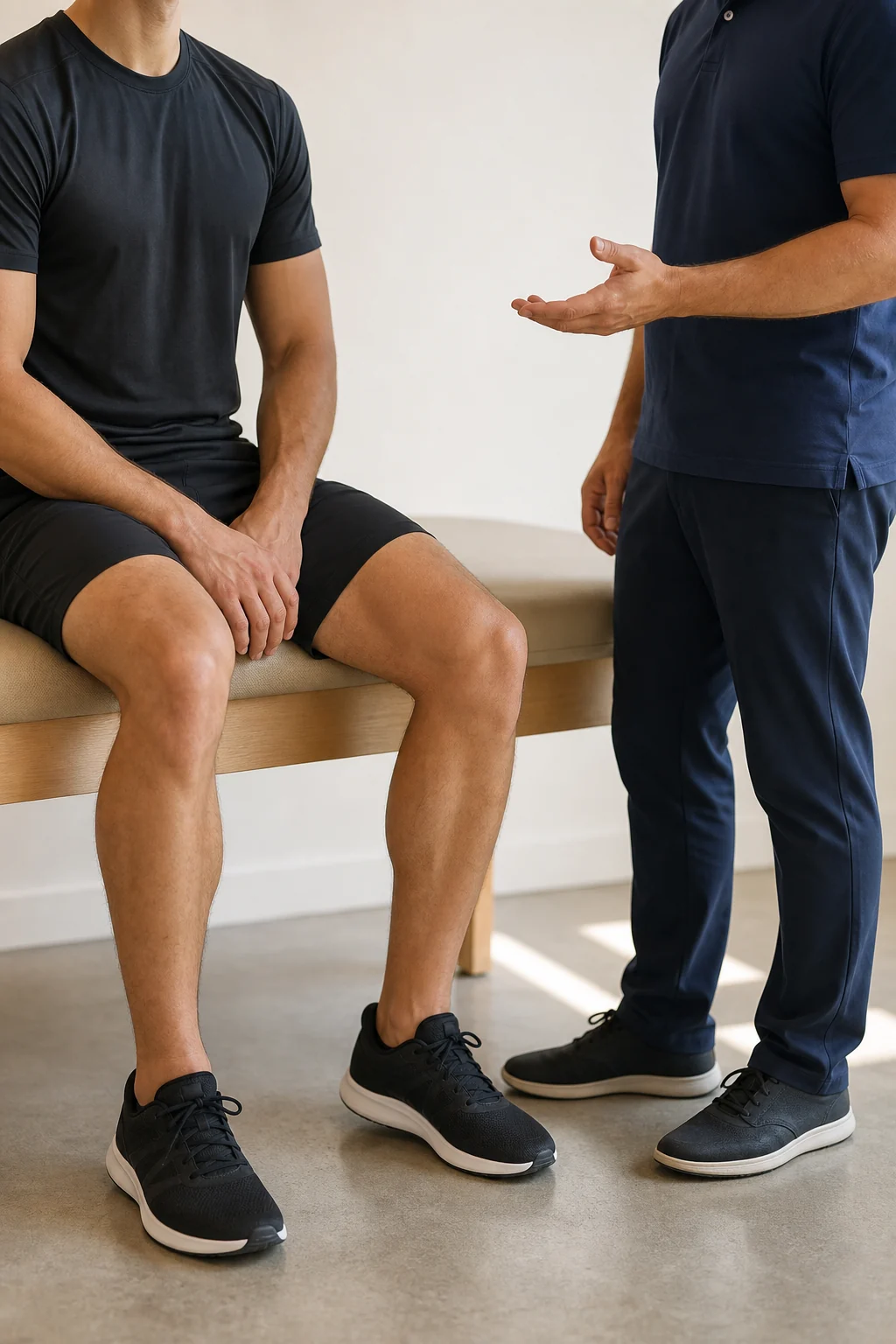 Athlete and practitioner discussing localized cryotherapy options