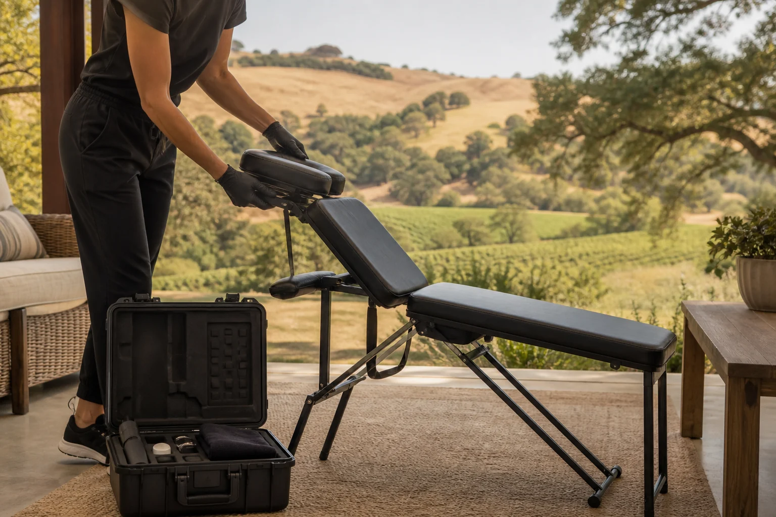 Mobile cryotherapy setup overlooking the North Bay landscape